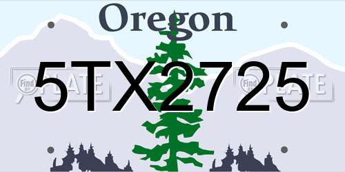 5TX2725 Oregon License Plate