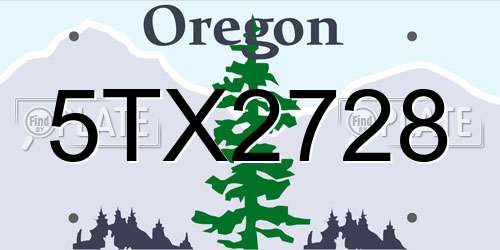 5TX2728 Oregon License Plate