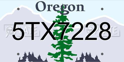 5TX7228 Oregon License Plate
