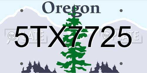 5TX7725 Oregon License Plate