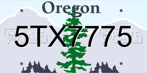5TX7775 Oregon License Plate