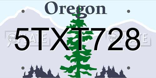 5TXT728 Oregon License Plate