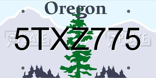 5TXZ775 Oregon License Plate