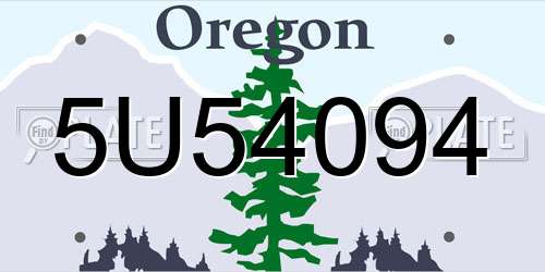 5U54094 Oregon License Plate