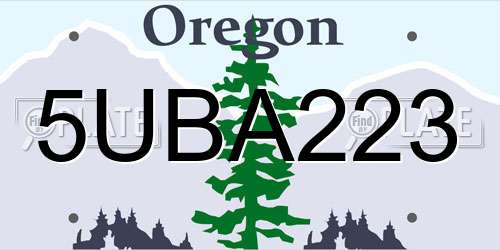 5UBA223 Oregon License Plate