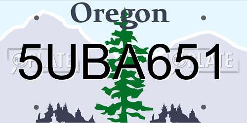 5UBA651 Oregon License Plate