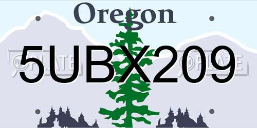 5UBX209 Oregon License Plate