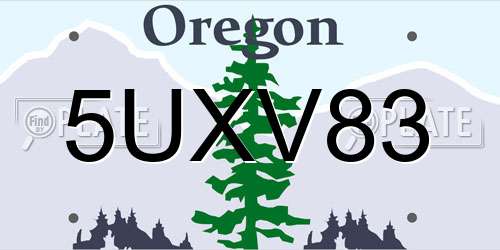 5UXV83 Oregon License Plate