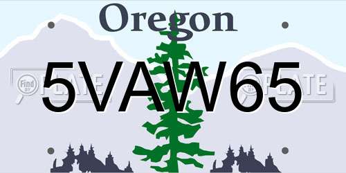 5VAW65 Oregon License Plate