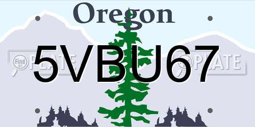 5VBU67 Oregon License Plate