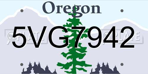 5VG7942 Oregon License Plate
