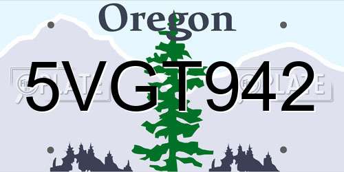 5VGT942 Oregon License Plate