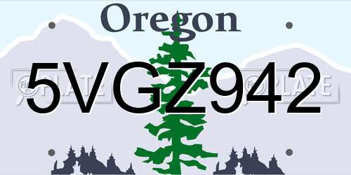 5VGZ942 Oregon License Plate