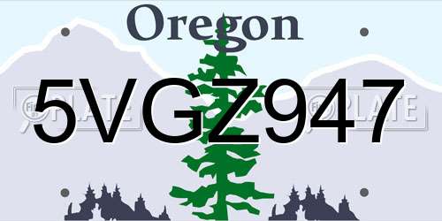 5VGZ947 Oregon License Plate