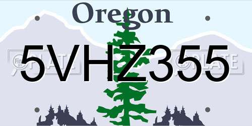 5VHZ355 Oregon License Plate