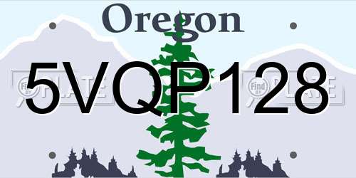 5VQP128 Oregon License Plate