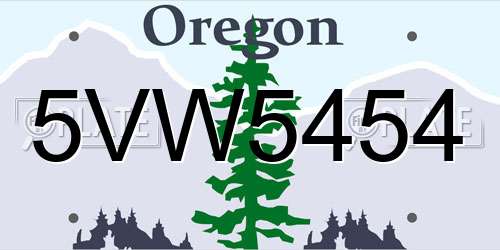 5VW5454 Oregon License Plate