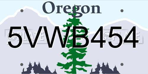 5VWB454 Oregon License Plate