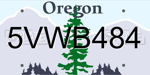 5VWB484 Oregon License Plate