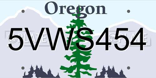 5VWS454 Oregon License Plate