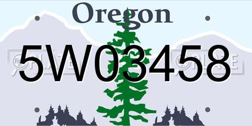 5W03458 Oregon License Plate