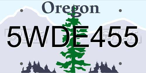 5WDE455 Oregon License Plate