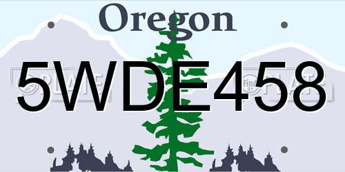 5WDE458 Oregon License Plate