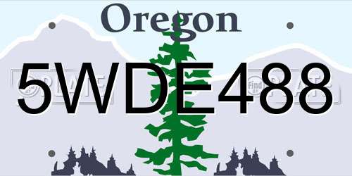 5WDE488 Oregon License Plate