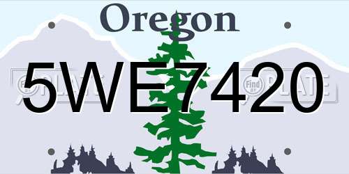 5WE7420 Oregon License Plate