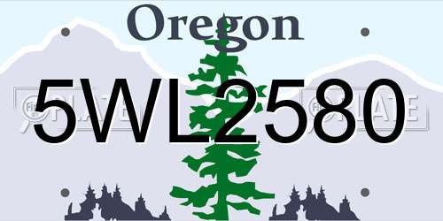 5WL2580 Oregon License Plate