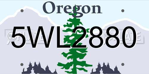 5WL2880 Oregon License Plate