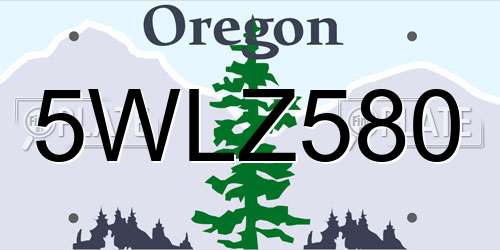 5WLZ580 Oregon License Plate