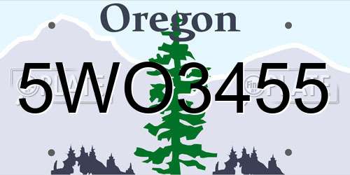 5WO3455 Oregon License Plate