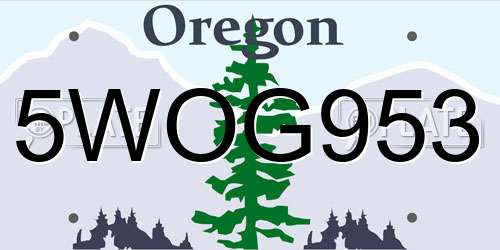 5WOG953 Oregon License Plate