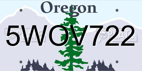 5WOV722 Oregon License Plate