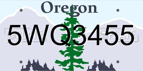 5WQ3455 Oregon License Plate