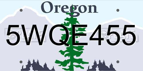 5WQE455 Oregon License Plate