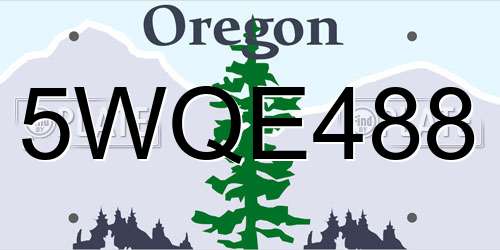 5WQE488 Oregon License Plate