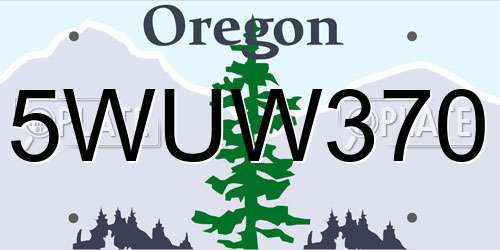 5WUW370 Oregon License Plate