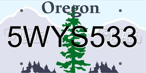 5WYS533 Oregon License Plate