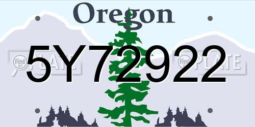 5Y72922 Oregon License Plate