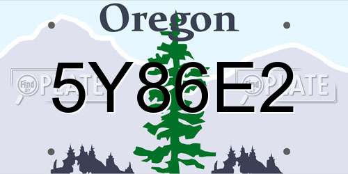 5Y86E2 Oregon License Plate