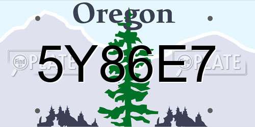 5Y86E7 Oregon License Plate
