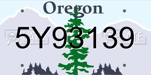 5Y93139 Oregon License Plate