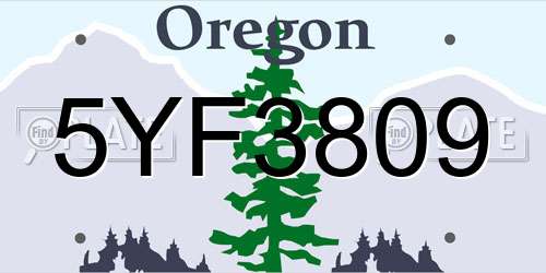 5YF3809 Oregon License Plate