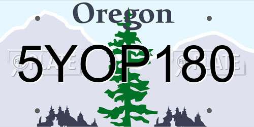 5YOP180 Oregon License Plate