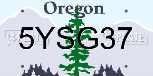 5YSG37 Oregon License Plate