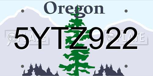 5YTZ922 Oregon License Plate