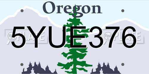 5YUE376 Oregon License Plate