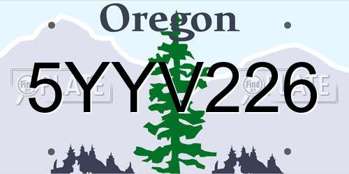 5YYV226 Oregon License Plate